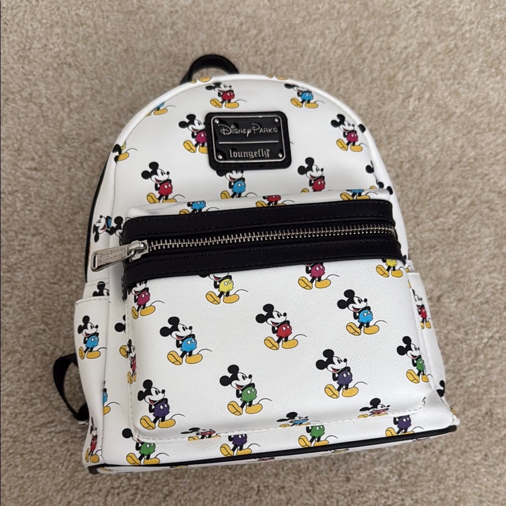 NWT Disney Parks Loungefly White and Black Mickey Mouse Colorful Mini Backpack
